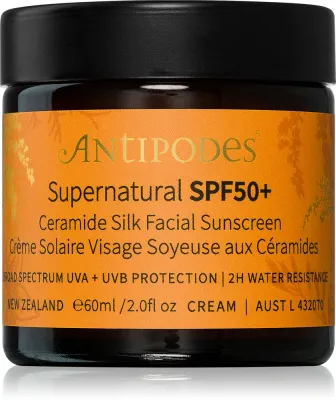 Antipodes Supernatural SPF50+ Ceramide Silk Facial Sunscreen - Охранный крем для лица с керамидами, SPF 50+ 60 мл