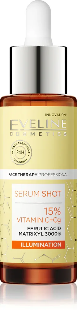 Eveline Cosmetics Serum Shot 15% Vitamin C+Cg - Сыворотка для лица с витамином C, осветляющая и против морщин, 30 мл