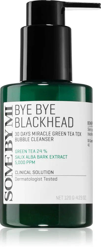 Some By Mi Bye Bye Blackhead 30 Days Miracle Green Tea Tox Bubble Cleanser - Активная пенка для очищения кожи от прыщей, 120 г