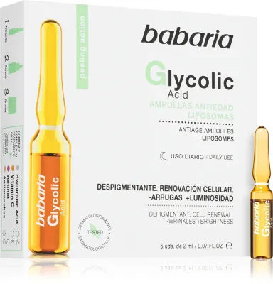 Babaria Glycolic Acid - Сыворотка для лица против морщин, осветляющая в ампулах, 5 мл