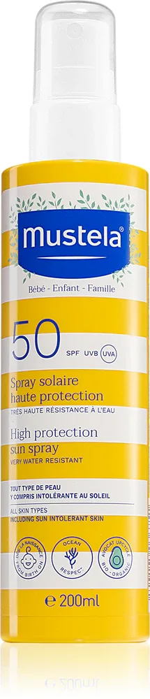 Mustela Family High Protection Sun Spray - Защитный детский крем для загара в спрее SPF 50+, 200 мл