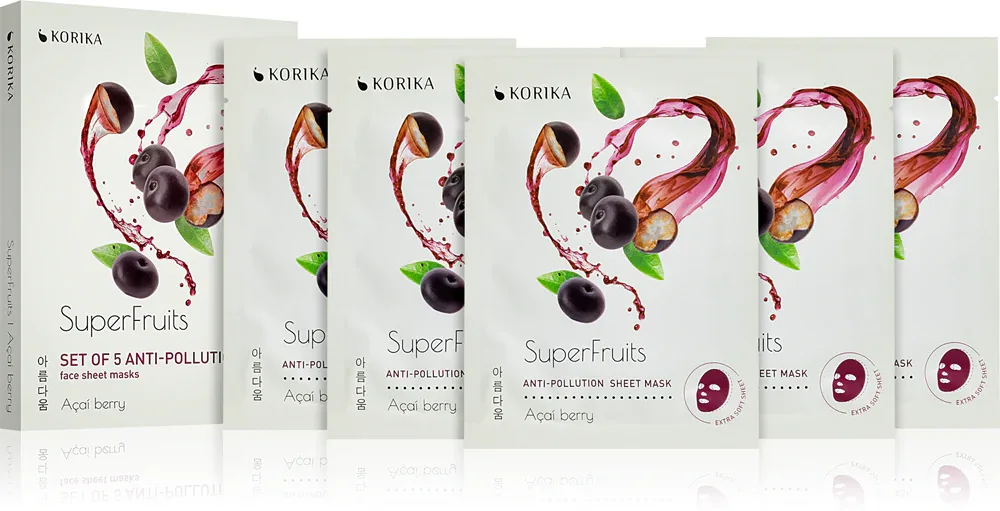 KORIKA SuperFruits Acai Berry - Set of 5 Anti-pollution Face Sheet Masks - Набор масок для лица по сниженной цене Acai berry Acai berry, 5 шт