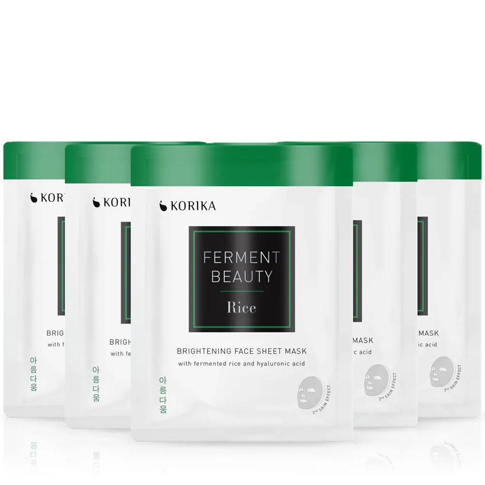 KORIKA FermentBeauty Set of 5 Brightening Face Sheet Masks with Fermented Rice and Hyaluronic Acid - Набор масок для лица по сниженной цене