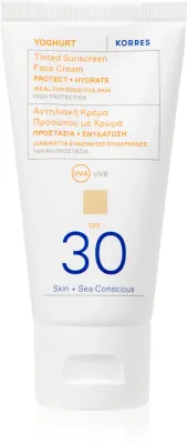 Korres Yoghurt Tinted Sunscreen - Тонирующий солнцезащитный крем SPF 30, 50 мл