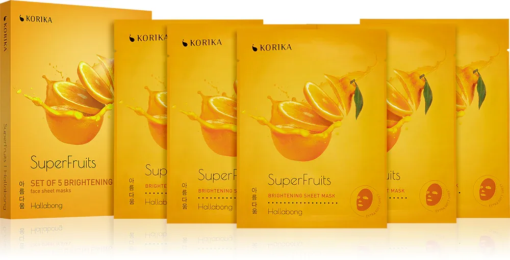 KORIKA SuperFruits Hallabong - Set of 5 Brightening Face Sheet Masks - Набор масок для лица по сниженной цене с осветляющим эффектом Hallabong Hallabong