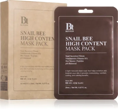 Benton Snail Bee - Маска в тканевом покрытии обеспечивает комплексный уход с экстрактом улиточного слизи 10 ×, 20 г