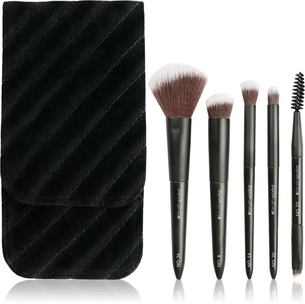 Brushworks Mini Travel Face & Eye Brush Set - Путешественный набор кистей для макияжа с чехлом, 6 шт
