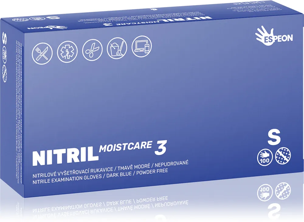 Перчатки нитриловые Espeon Nitril Moistcare3 Dark Blue одноразовые, с витамином E и глицерином, 2 × 50 шт