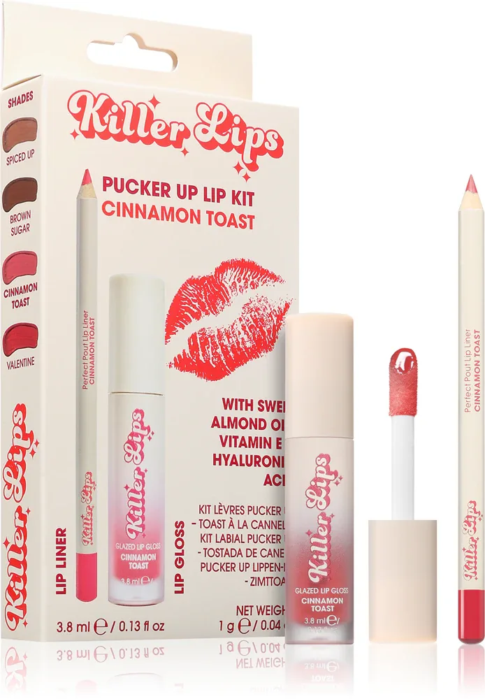 Набор для макияжа губ Killer Lips Pucker Up Lip Kit карандаш и блеск, стойкий, оттенок Cinnamon Toast