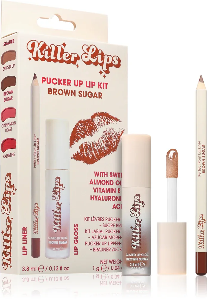 Набор для макияжа губ Killer Lips Pucker Up Lip Kit карандаш и блеск, стойкий, оттенок Brown Sugar