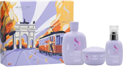 Alfaparf Milano Semi di Lino Smooth Holiday Kit - Подарочный набор для непослушных и пушистых волос, 3 шт