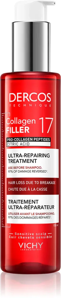 Vichy Dercos Collagen Filler 17 - Восстанавливающий курс для слабых волос с склонностью к выпадению, 150 мл