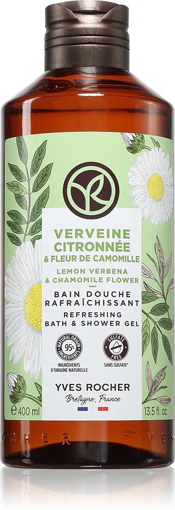 Гель для душа Yves Rocher Lemon Verbena Chamomile Flower с ромашкой и пребиотиками, аромат цитрусовой вербены, zapachy Lemon Verbena & Chamomile Flower 400 мл / zapachy Lemon Verbena & Chamomile Flower 600 мл