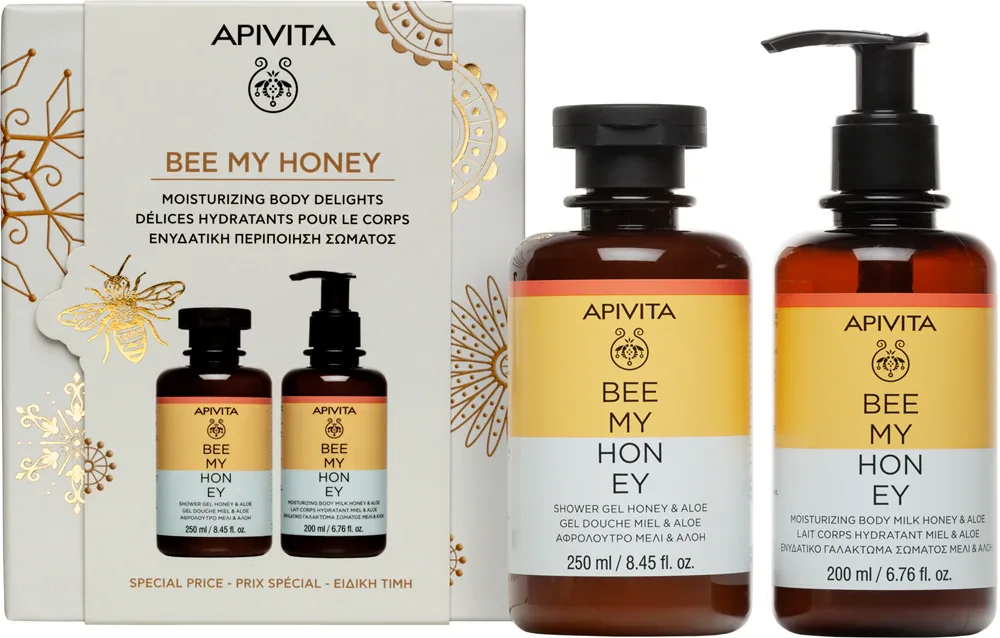 Apivita Bee My Honey Shower Gel & Body Milk Set - Подарочный набор интенсивного увлажнения, 1 шт