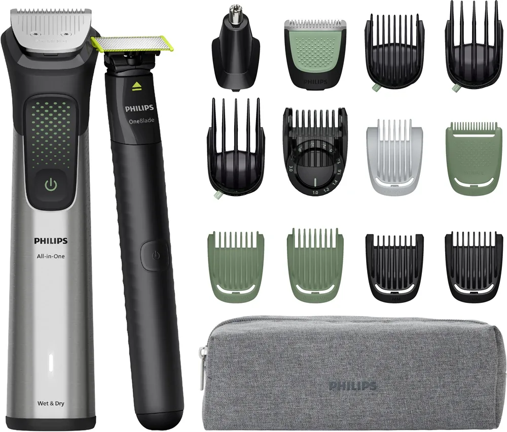 Триммер многофункциональный Philips Series 9000 MG9535/15 с насадкой OneBlade, для бороды, волос и тела, 1 шт + Philips One Blade Face