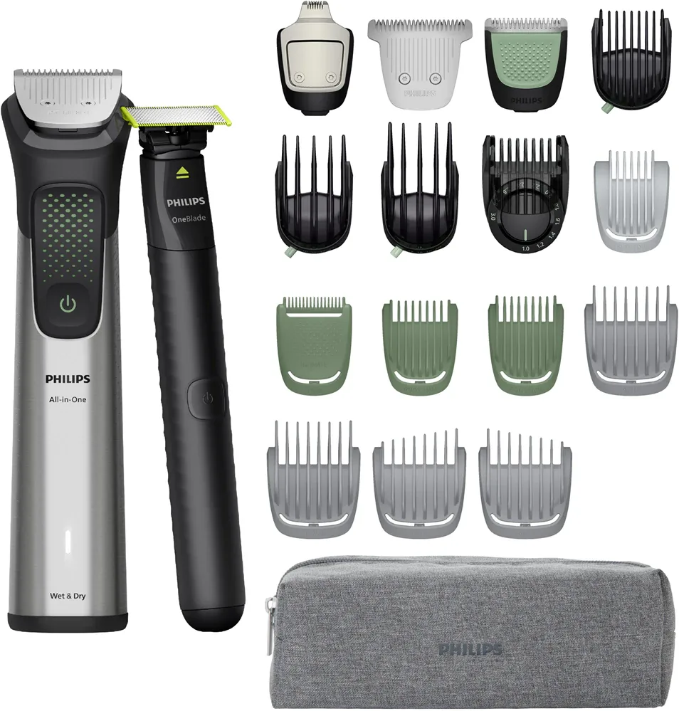 Триммер многофункциональный Philips Series 9000 MG9557/15 20 в 1, с широким лезвием и насадкой OneBlade, 1 шт + Philips One Blade Face