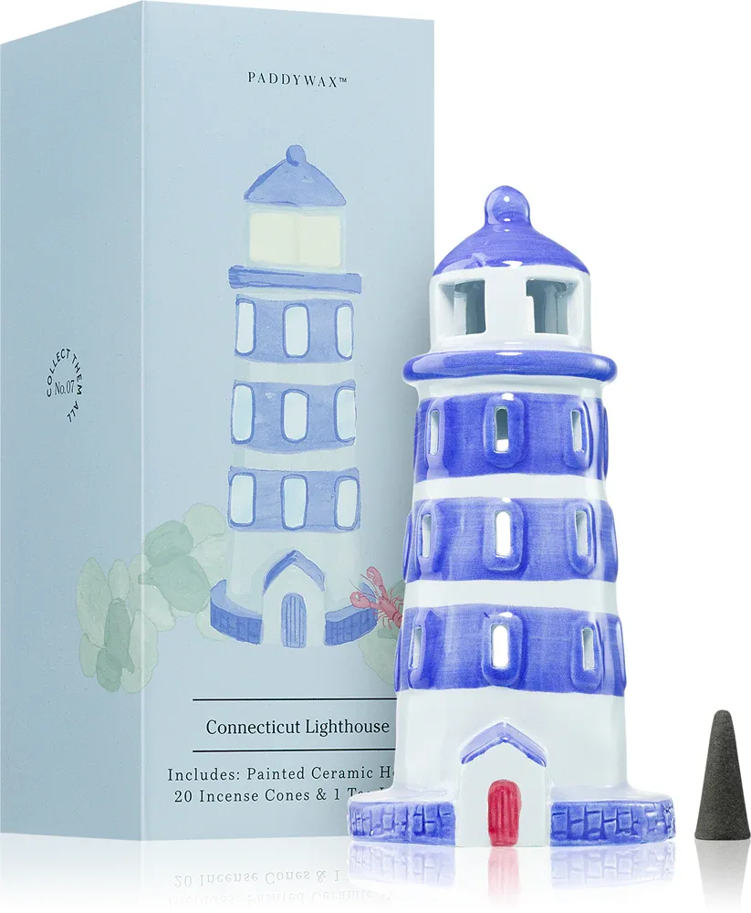 Набор с благовониями Paddywax Painted Ceramic House Connecticut Lighthouse, с керамическим домиком, подарочный, 1 шт