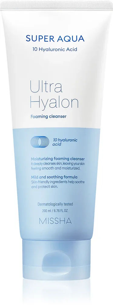 Missha Super Aqua 10 Hyaluronic Acid - Увлажняющая очищающая пена, 200 мл