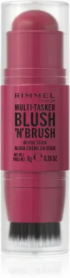 Rimmel Multi-Tasker Blush'N'brush - Румяна для щек в стике с кисточкой, 8 г, оттенок 200 Fushia Glam