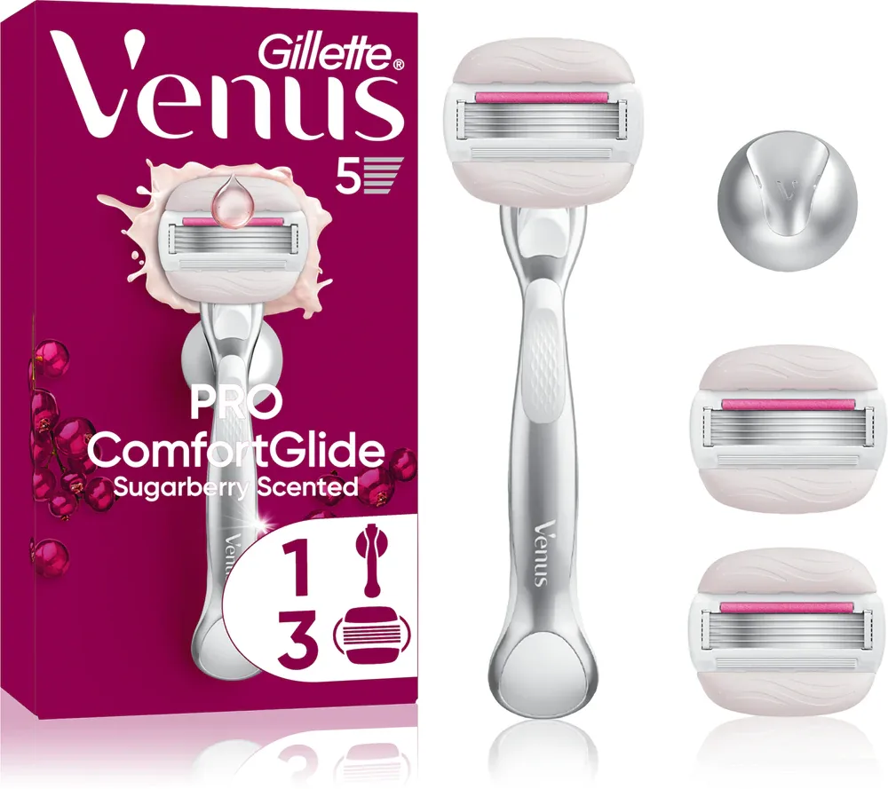Gillette Venus PRO ComfortGlide Sugarberry - Женский бритвенный станок с держателем для душа + ostrza zapasowe, 5 шт