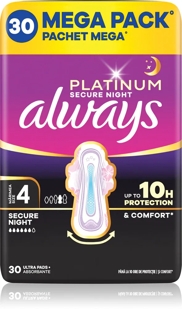 Always Platinum Secure Night Size 4 - Ночные прокладки, 30 шт