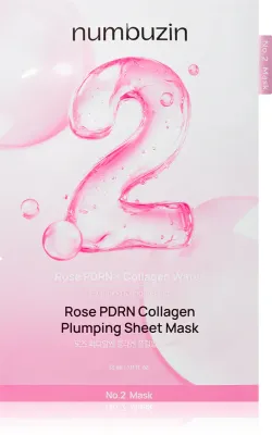 Numbuzin No. 2 Rose PDRN Collagen Plumping Sheet Mask - Увлажняющая маска в тканевом листе с эффектом осветления, 5 шт