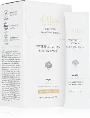 d'Alba Waterfull Vegan Sleeping Pack - Успокаивающая увлажняющая маска на ночь, 4 мл