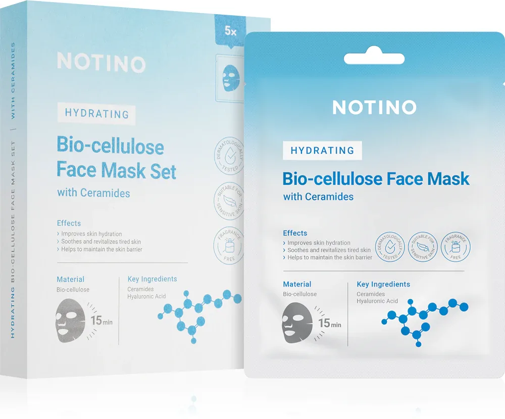 Notino Hydrating Bio-Cellulose Face Mask with Ceramides - Набор масок из хлопчатобумажной ткани с увлажняющим действием, 5 г