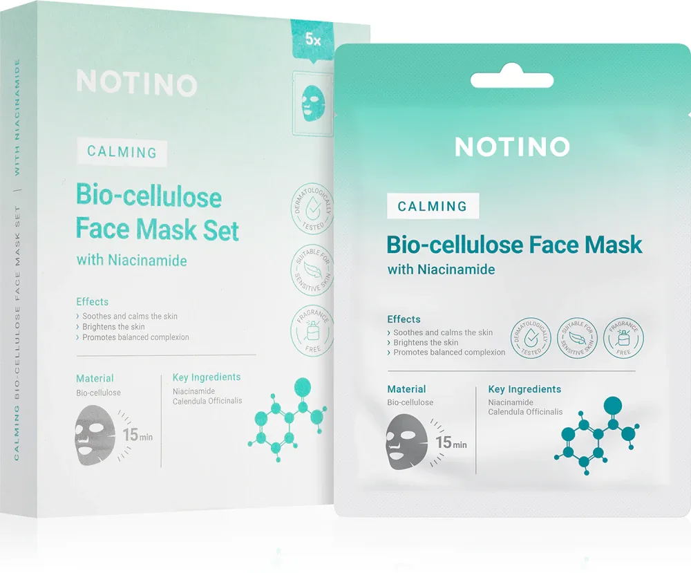 Notino Calming Bio-Cellulose Face Mask with Niacinamide - Набор тканевых масок с успокаивающим действием, 5 г
