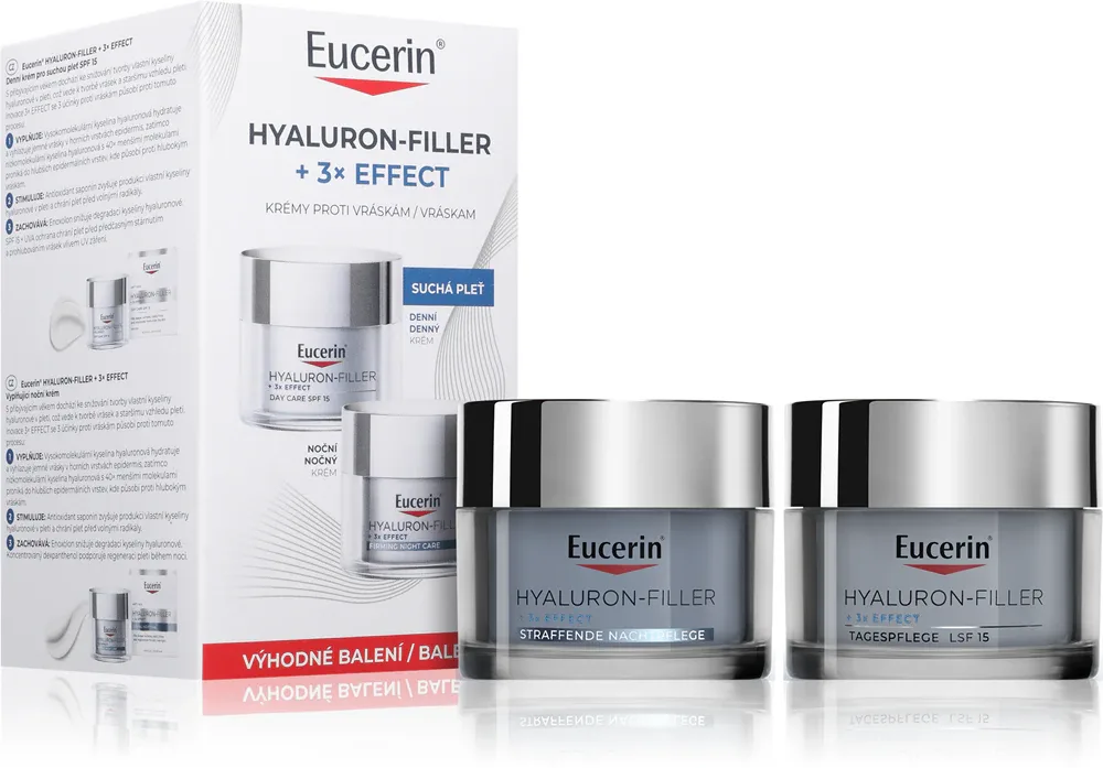 Набор для ухода за лицом Eucerin Hyaluron-Filler + 3x Effect дневной крем SPF 15 и ночной крем, 2 × 50 мл
