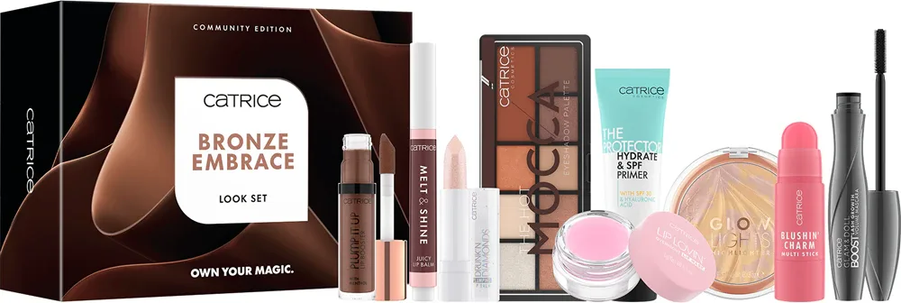 Набор косметики для макияжа Catrice Bronze Embrace Look Set с палеткой теней, базой и блеском для губ, подарочный