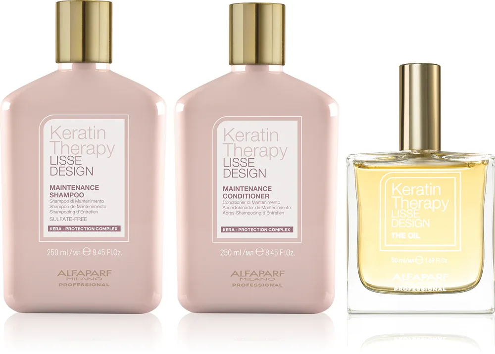 Набор для волос Alfaparf Milano Keratin Therapy Set: шампунь, кондиционер и масло, для блеска и мягкости, 3 шт