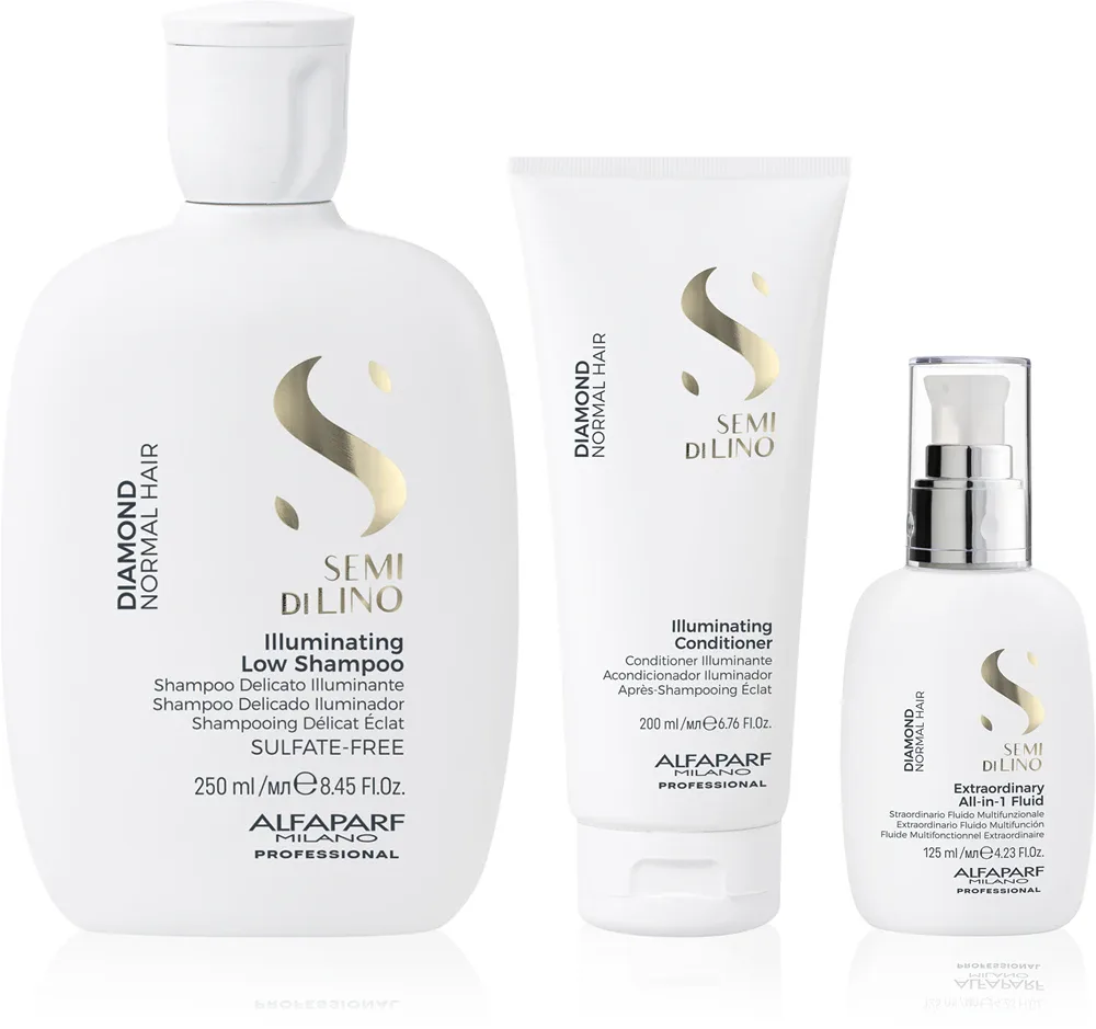 Набор для волос Alfaparf Milano Semi di Lino Diamond Kit шампунь, кондиционер и несмываемый уход, для ежедневного применения, 3 предмета, 3 шт