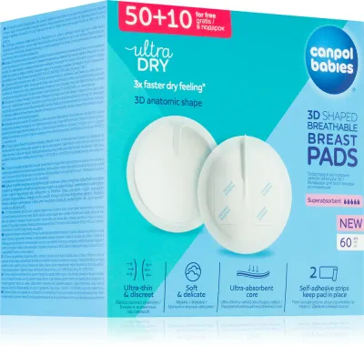 Вкладыши лактационные Canpol babies Breast Pads Standard 50+10 Ks одноразовые, трёхслойные, с клейкой полоской, 60 шт