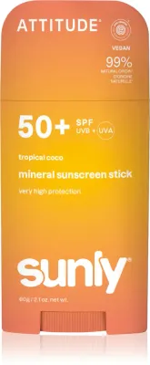 Стик солнцезащитный Attitude Sunly Tropical Coco для лица и тела, 60 г SPF 50+