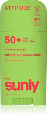 Стик солнцезащитный детский Attitude Sunly Kids Watermelon Coco для лица и тела, 60 г SPF 50+