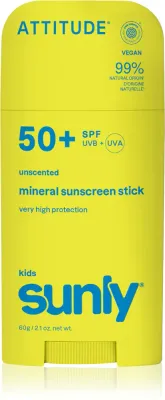 Стик солнцезащитный детский Attitude Sunly Kids Mineral Sunscreen Stick SPF 50+ с оксидом цинка, для лица и тела, 60 г dla dzieci