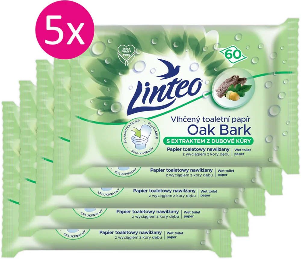 Бумага туалетная влажная Linteo Wet Toilet Paper для тела и лица, для всех типов кожи, 60 × 5 шт