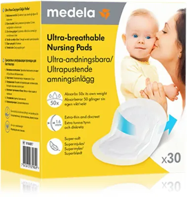 Вкладыши для груди Medela Ultra-breathable Nursing Pads одноразовые, ультратонкие, 30 шт, 30 шт