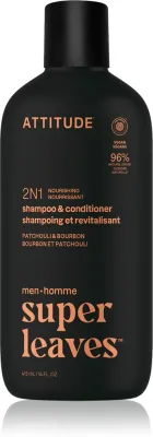 Шампунь для волос Attitude Super Leaves Men's Shampoo and Conditioner 2-in-1 мужской, с пантенолом, 415 мл