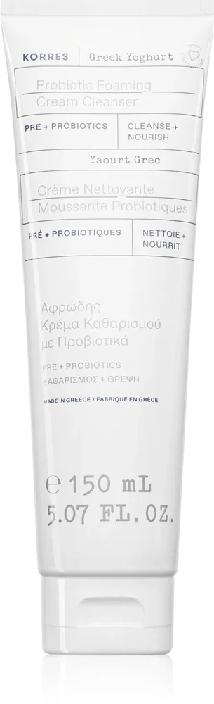 Крем для умывания Korres Greek Yoghurt Probiotic Foaming Cream Cleanser пенящийся, для чувствительной кожи, 75 мл / 150 мл / 300 мл