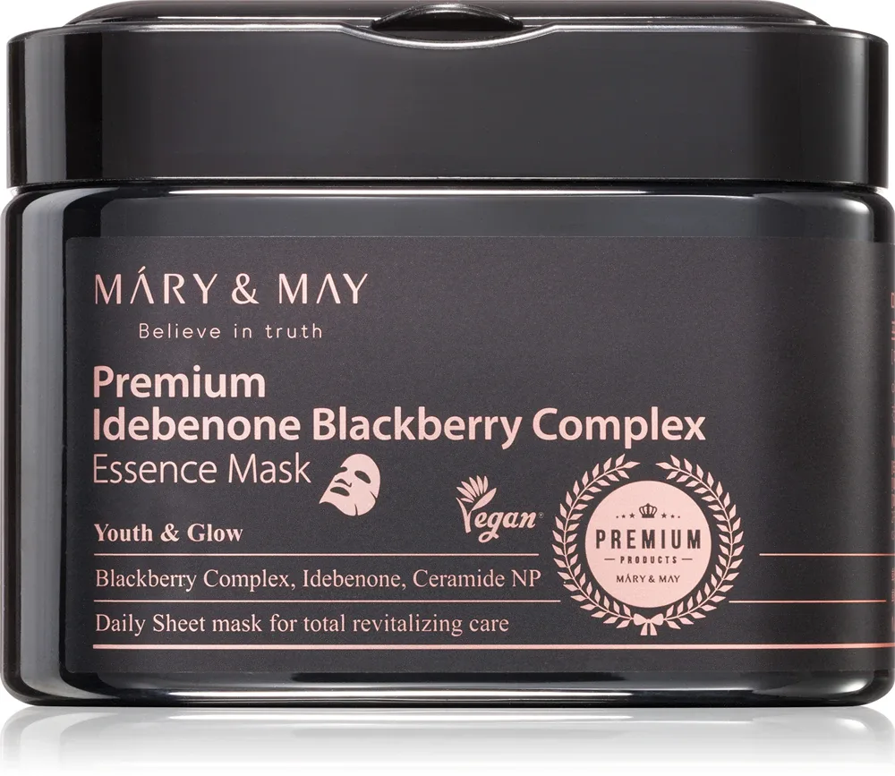 Mary&May Premium Idebenone Blackberry Complex Essence Mask - Тканевая маска для лица Mary May Premium Idebenone Blackberry Complex Essence Mask с чайным деревом и гиалуроновой кислотой, 20 шт duże opakowanie, 20 шт
