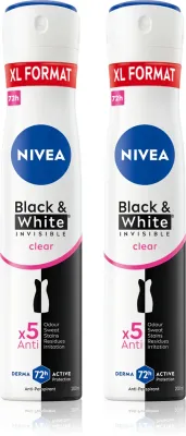 Антиперспирант-спрей NIVEA Black White Invisible Clear для женщин, без следов на одежде, 2х200 мл