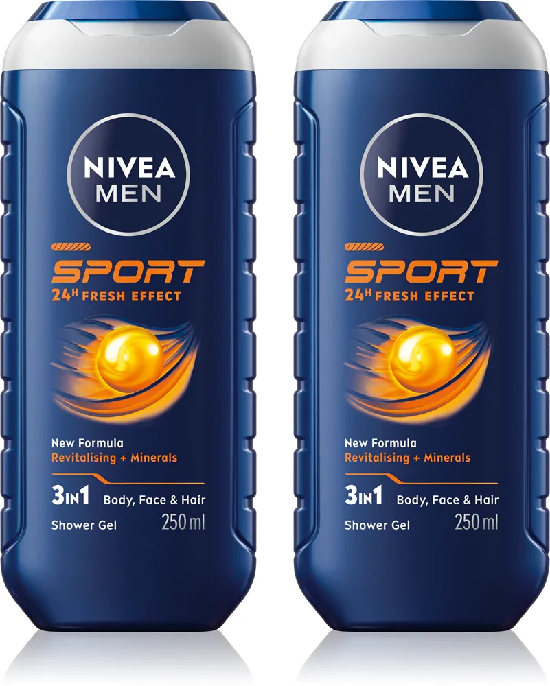 Гель для душа NIVEA MEN Sport с минералами, для тела и волос, 2х250 мл