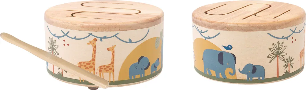Деревянный барабан 2Kids Toys Wooden Drum Safari детский, с милым мотивом, 1 шт 18m+