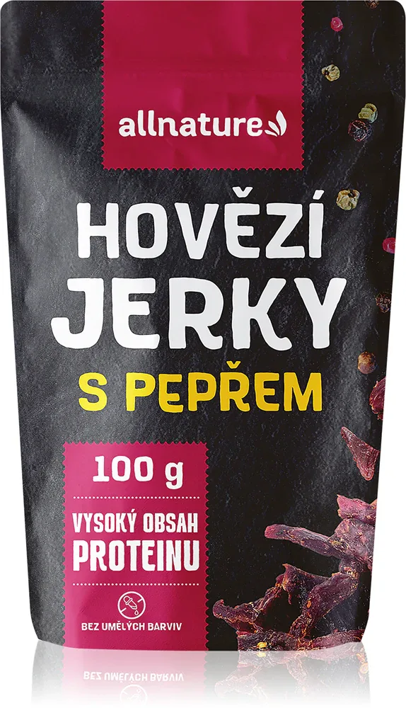 Снеки Allnature Beef Pepper Jerky из сушёной говядины с перцем, богаты белком, 100 г