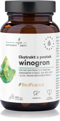 Добавка к пище Aura Herbals Ekstrakt z pestek winogron 550 mg с экстрактом чёрного перца, 60 капсул