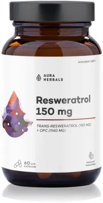 Добавка к пище Aura Herbals Resweratrol 150 mg в капсулах, с ресвератролом, 60 капсул