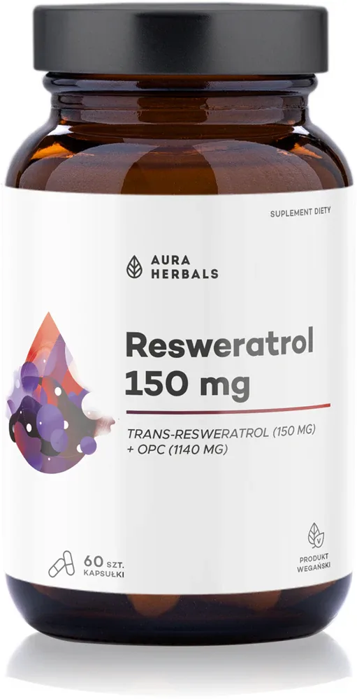 Добавка к пище Aura Herbals Resweratrol 150 mg в капсулах, с ресвератролом, 60 капсул