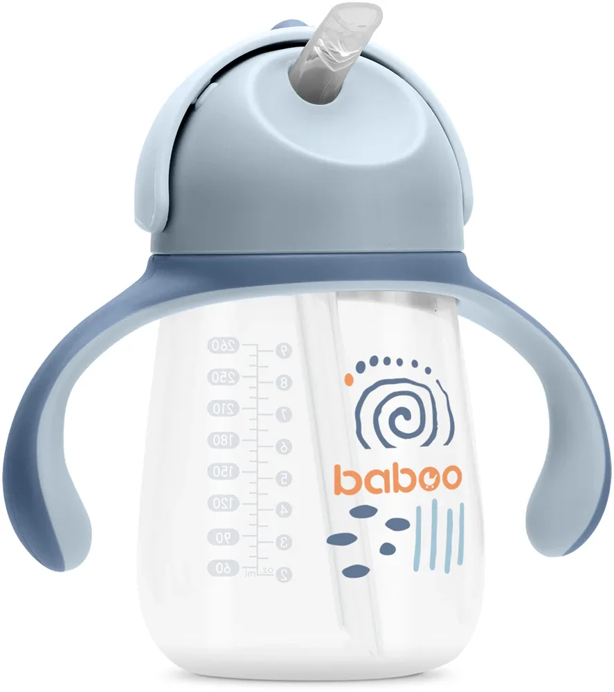 Кружка детская Baboo Cup with Silicone Straw с силиконовой трубочкой, с ручками, 260 мл Blue Haze 9m+